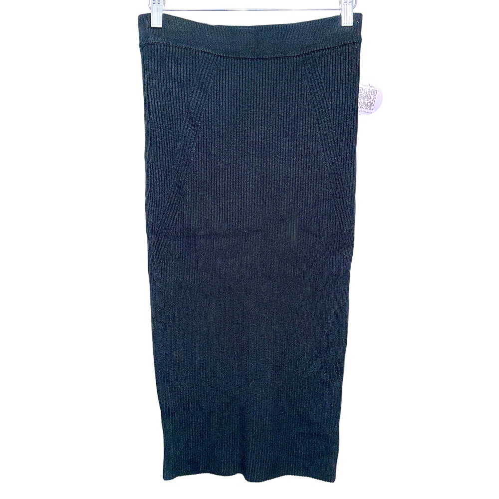Abercrombie & Fitch Black Ribbed Knit Viscose Nylon Midi Pencil Skirt Size Small